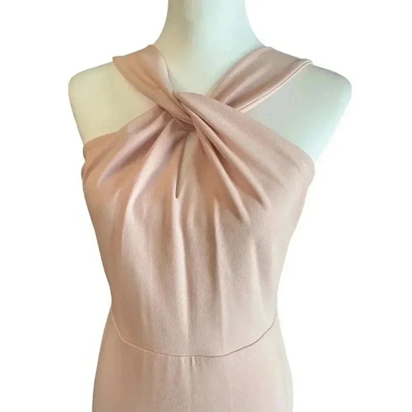 NWT BEBE blush pink scuba crepe halter twist neck gownsize 6 - Picture 2 of 5